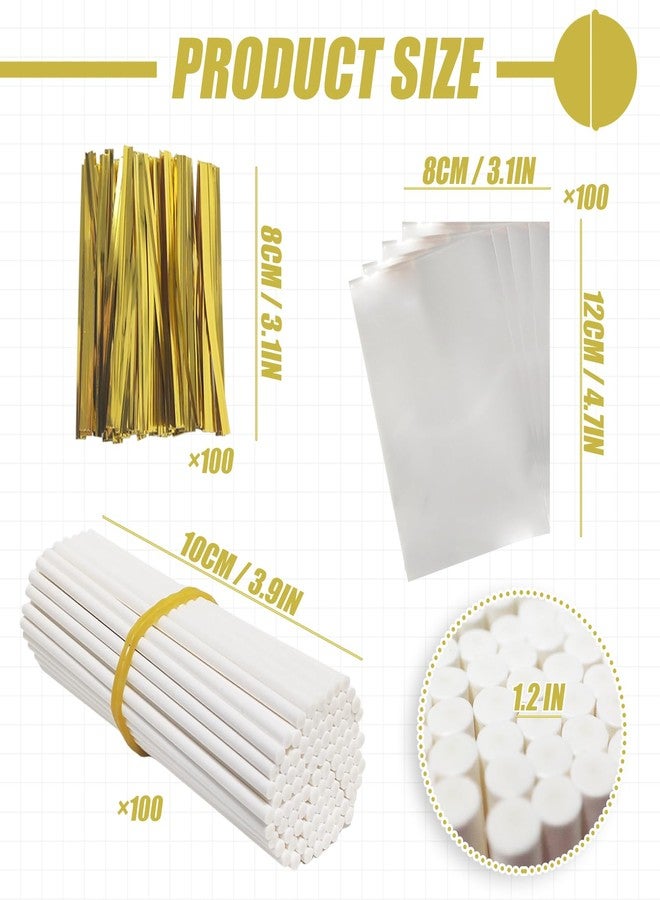 AHKUNMT Cake Pop Sticks and Wrappers,Cake Pop Maker Set Include 100 Cake Pop Bags,Lollipop Sticks and Gold Metallic Twist Ties Meat Baller with One Handles Cake Pops Making Tools for Candies and Chocolates - Image 2